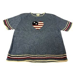 CJ Banks Sweater Womens Blue American Flag Heart Pullover Patriotic Size Med